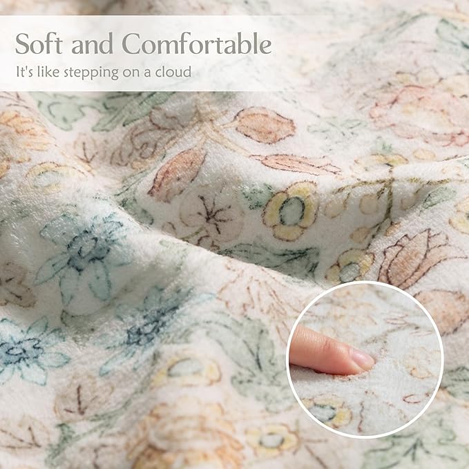 MUJOO Floral 5x7 Area Rugs,Washable Rug for Living Room Bedroom Office Dining Room,Large Throw Carpet,Boho Non Slip Indoor Floor Big Soft Neutral Vintage Ultra-Thin Light Green and Beige