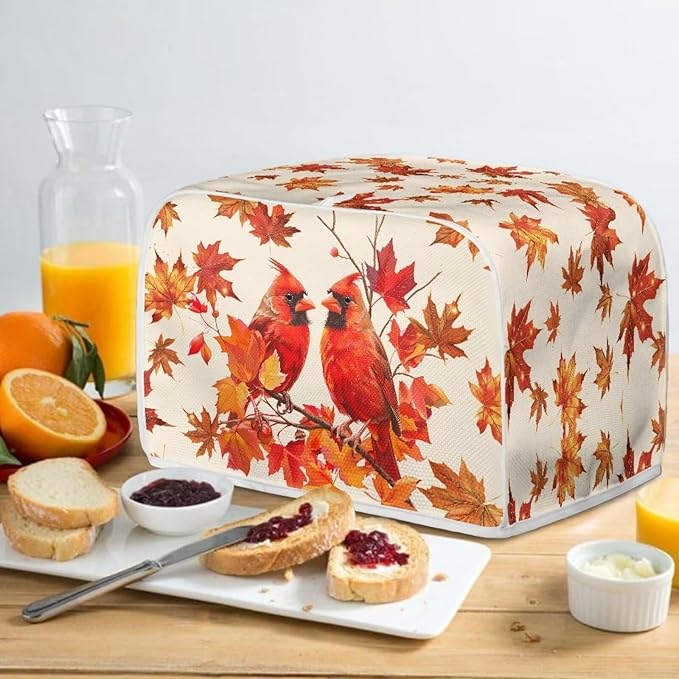 Cardinal Printed 4 Slice Kitchen Machine Covers, Maple Leaves Print Toaster Cover Fits Most Standard Toaster, Small Kitchen Appliance, Bread Maker Protector