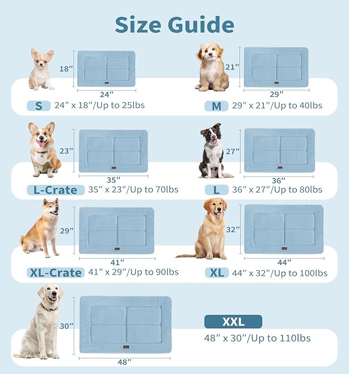 MADE 4 PETS Dog Crate Pad Bed for Extra Large Dogs, Washable & Reversible, Anti-Slip Kennel Mat for Cozy Sleeping, Soft Fluffy Dog Bed for Indoor & Outdoor Use, 48"x30", Blue