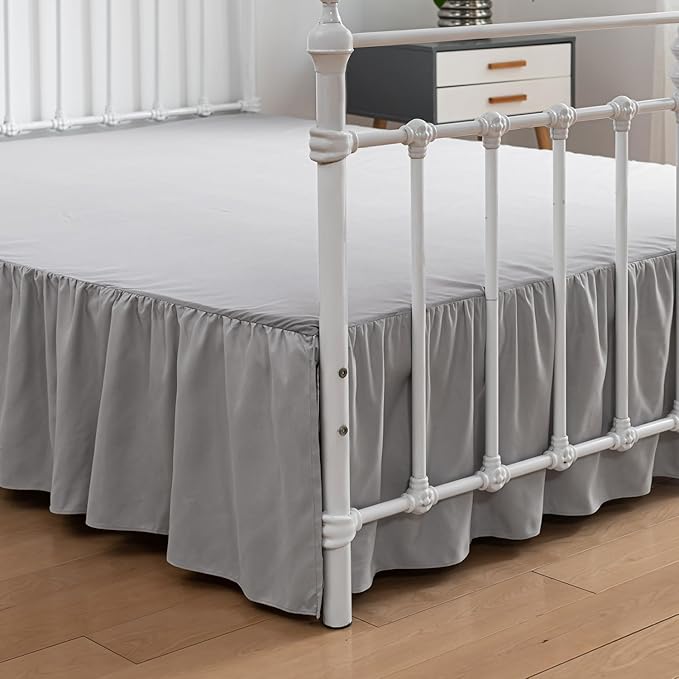 Bed Skirt Twin Size Ruffled Bed Skirt with Split Corners, 14 Inch Drop Dust Ruffle Bed Skirt with Platform, Light Gray