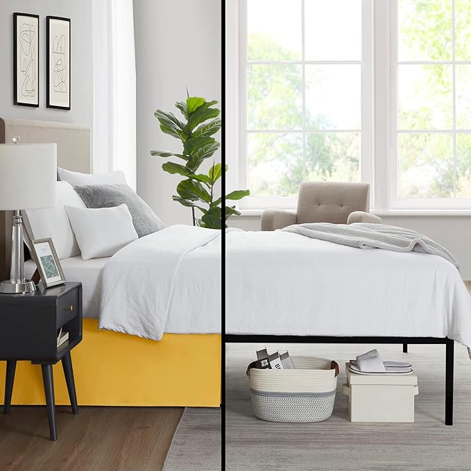 Nestl Yellow Twin Bed Skirt - Twin Size Bed Skirt 14 Inch Drop - Brushed Microfiber Bed Skirts - Hotel Quality Pleated Bed Skirt - Shrinkage & Fade Resistant