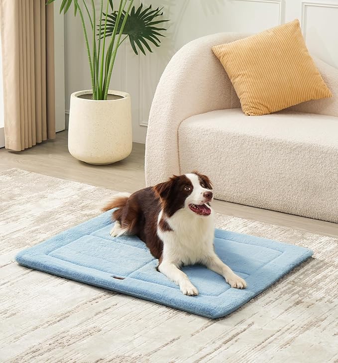 MADE 4 PETS Dog Crate Pad Bed for Large Dogs, Washable & Reversible, Anti-Slip Kennel Mat for Cozy Sleeping, Soft Fluffy Dog Bed for Indoor & Outdoor Use, 44"x32", Blue