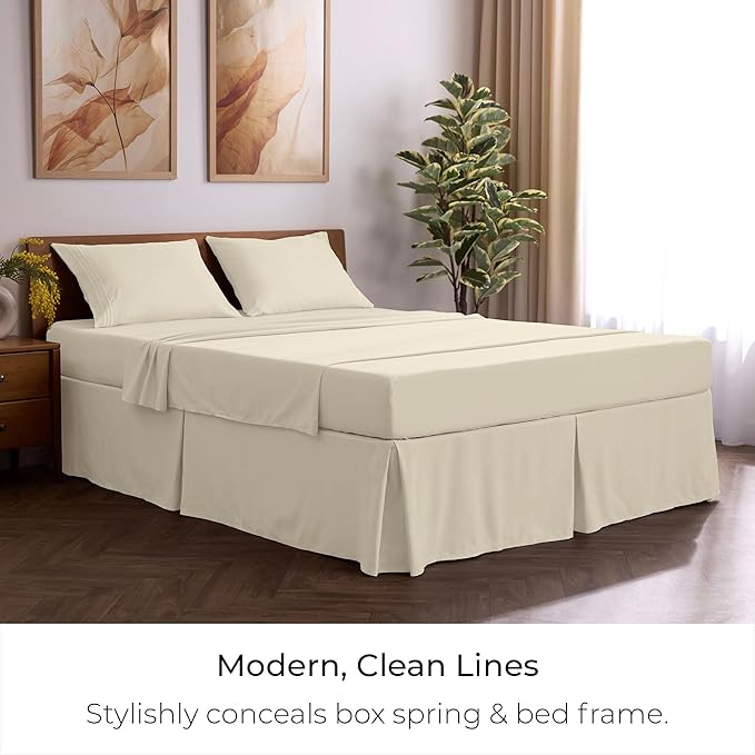 Mellanni Bed Skirt Queen Size - Bed Skirting - 15" Tailored Pleated Dust Ruffle - Hotel Luxury Bedding - Wrinkle, Fade, Stain Resistant - 1 Bedskirt (Queen, Golden Ivory)
