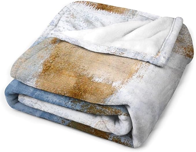 Abstract Gradient Blanket, Modern Fashion Art Blue Brown Painting Strokes Pattern Soft Warm Cozy Plush Flannel Covers for Livingroom Bedroom Couch Chair Camping Travel Home Decor Tapestry 30x40in