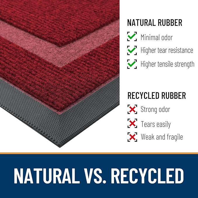OLANLY Front Door Mat Indoor Outdoor Entrance, Waterproof All-Season, All-Weather Doormat, Sturdy Natural Rubber, Fade Resistant, Low Profile, Easy Clean Patio Porch Entryway Mat, 71x47, Wine Red