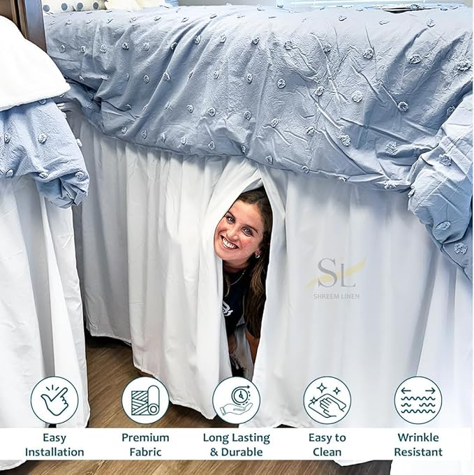 Shreem Linen Dorm Room Bed Skirt Twin XL 36 Inch Drop, 100% Microfiber Extra Long Bedskirt, White