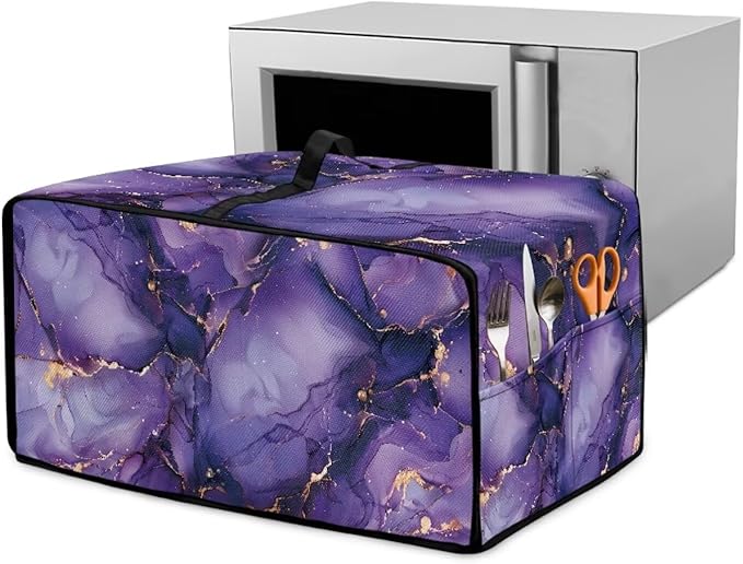 Convection Oven Dust Cover with Pockets, Easy to Clean, Electric Appliance Protector Smart Microwave Oven Cover for Countertop, L, 18.5 x 22.5 x 13 Inches, Violet Gold Marble