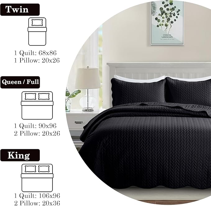 IR Imperial Rooms 8 Pack California King Quilt Bedding Set (118"x106") - Bulk Wholesale for Hotels, Guest Bedroom & Airbnbs - Lightweight Microfiber Reversible Embossed Quilts Bedspread (Black)