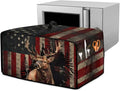Vintage Deer Elk Print Microwave Oven Cover Waterproof Dust Cover for Microwave Oven American Flag Forest Print Universal Small Appliance Dust Covers Dirt and Fingerprint Protection, M