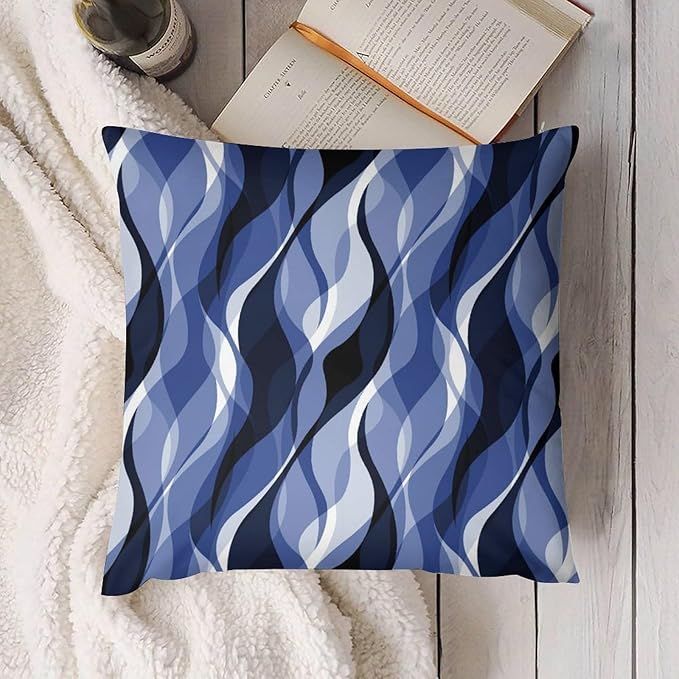 Navy Blue Throw Pillow Covers Modern Abstract Black and Blue Striped Decorations for Bedroom Living Room Farmhouse Sofa Pillows Bed Couch 22x22 Inch