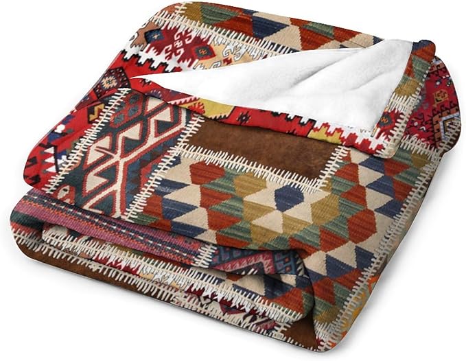 Southwest Aztec Throw Blanket, Native Bohemian Retro Patchwork Traditional Geometric Soft Flannel Blanket Warm Blankets for All Seasons, Bed Couch Sofa 50"x60"