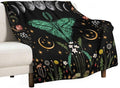 Moon Phase Moth Blanket, Vintage Botanical Mushroom Wildflower Gothic Night Moonlit Mysterious Witchy Throws Blanket for Sofa Bed Couch Chair, 50"x60"