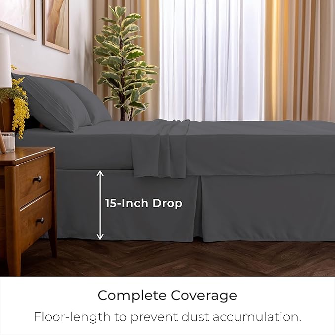 Mellanni Bed Skirt Queen Size - Bed Skirting - 15-Inch Tailored Drop Pleated Dust Ruffle - Hotel Luxury Bedding - Wrinkle, Fade, Stain Resistant - 1 Bedskirt (Queen, Gray)