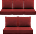 Luxury 6" Outdoor Cushions for Patio Furniture, 24x24x6" Thick Seat Cushion Set of 5, Fade Resistant Couch Chair Replacement Cushions High Density Deep Wicker Chair Cushion w/ Removable Cover, Red