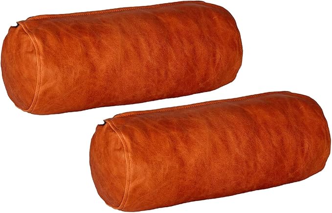 Neck Roll Pillow Cushion Cover, 24x7 Inch Full Moon Round Bolster Pillow Case, Cylinder Soft Lambskin Leather Pillowcase for Head, Spine & Neck Support During Sleep - Rusk Artical Pack of 2