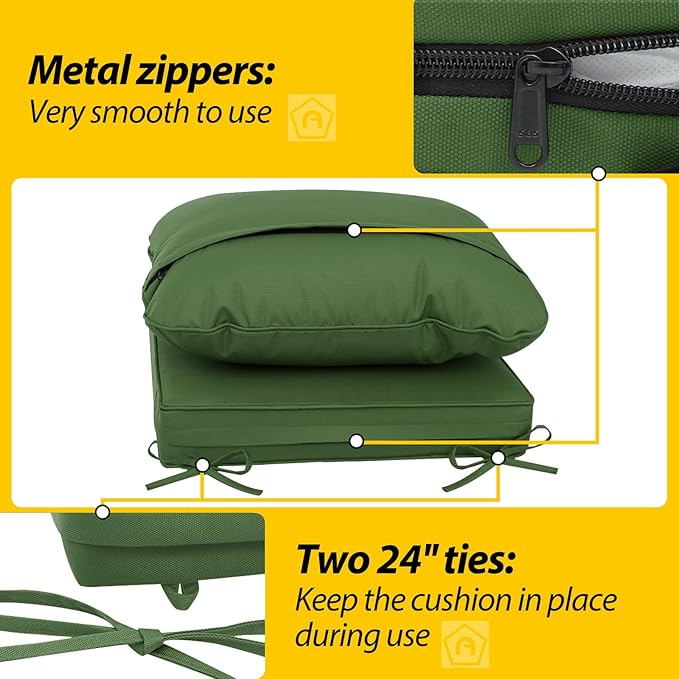 AAAAAcessories Outdoor Deep Seat Cushions, Waterproof, Fade-Resistant Patio Furniture Replacement Cushions, 23.5" x 25.5" x 5" + 23.5" x 19", Dark Moss Green