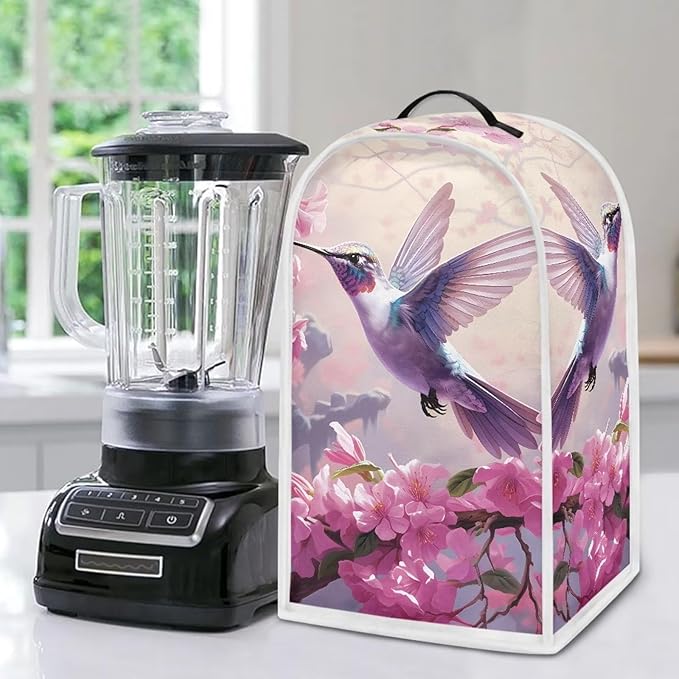 Talayituse Hummingbird Cherry Blossom Blender Dust Cover with Handle, Stand Mixer or Coffee Maker Appliance Cover Anti Fingerprint Dust Proof Stain Resistant Blender Cover for Home Kitchen