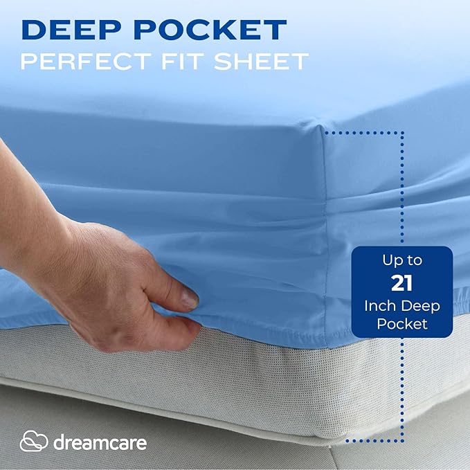 DREAMCARE King Size Sheets Set – 4 pcs Cooling Sheets – up to 21” Deep Pocket King Sheet Set – Hotel Luxury Sheets & Pillowcases – Superior Softness 100% Fine Microfiber with Side Pocket – White