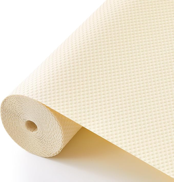 100% EVA Shelf Liner for Kitchen Cabinet, 18" x 360" Drawer Liners Non Adhesive Non Slip Waterproof Plastic Paper, Dresser Pantry Bathroom Refrigerator Protector, Cream