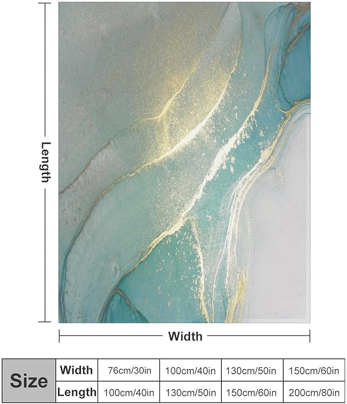Abstract Marble Blanket, Modern Luxury Baroque Golden Lake Green Stone Veins Pattern Soft Warm Cozy Plush Flannel Covers for Livingroom Bedroom Couch Chair Camping Travel Home Decor Tapestry 60x80in