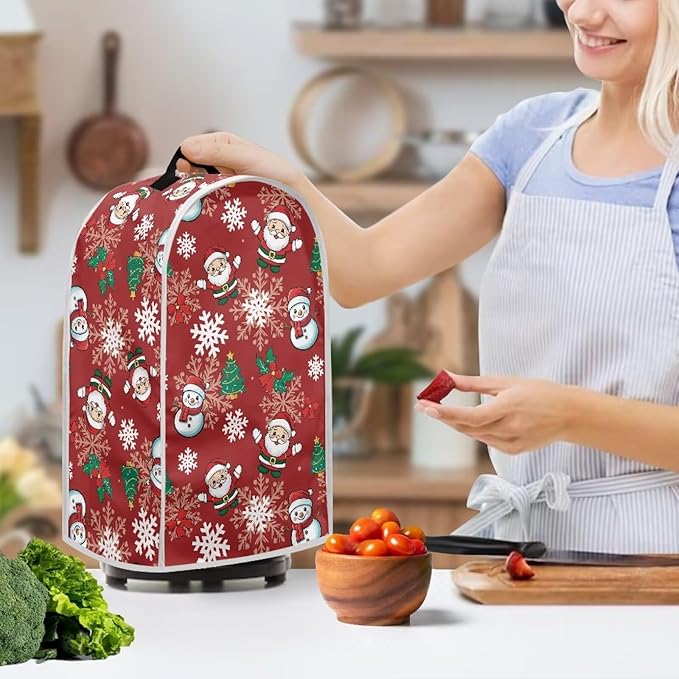 Talayituse Santa Claus Snowman Snowflake Tree Berry Print Blender Dust Cover, Fingerprint Protection Cover for Stand Mixer or Coffee Machine, Home Kitchen Appliance Covers Christmas Decor