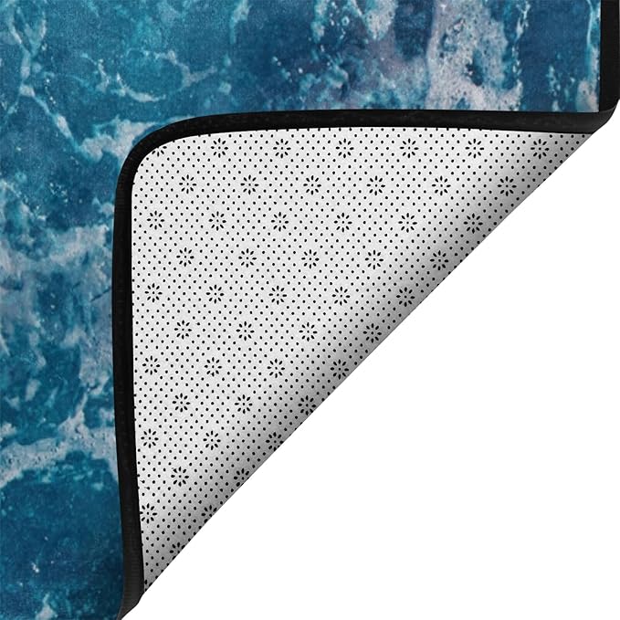 9CH Ocean Beach Area Rug 5'x7', Blue Sea Waves Polyester Area Rugs Non-Slip Carpet Mat for Living Dining Dorm Room Bedroom Home Decorative