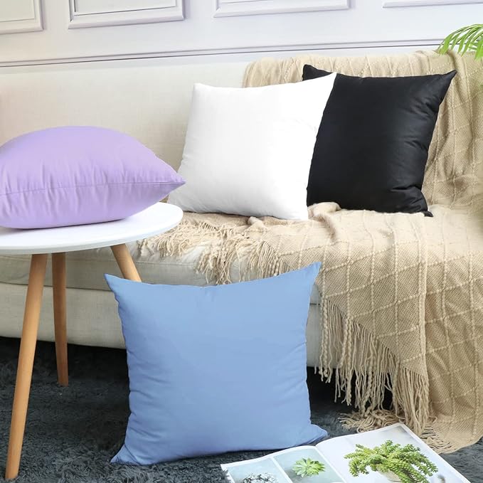 Thmyo 4-Pack 100% Cotton Comfortable Solid Decorative Throw Pillow Case, Square Cushion Cover Pillowcase Sublimation Blank Pillow Covers DIY Throw Pillowcase for Sofa(16x16 inch/ 40x40cm,Sky Blue)
