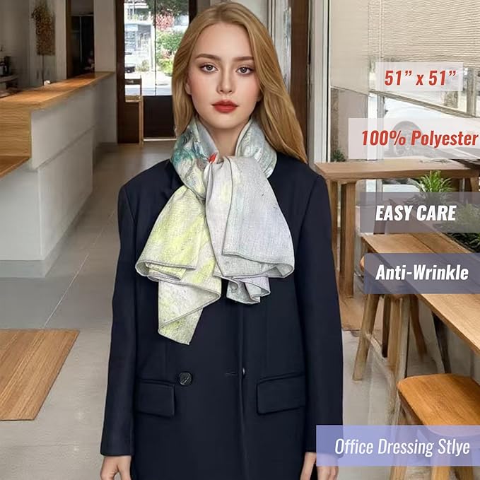 Artist Oil Painting Wraps 51"x51" Cashmere-Soft Art Pashmina Luxury Rolled Hem Women Large Travel Blanket Shawl