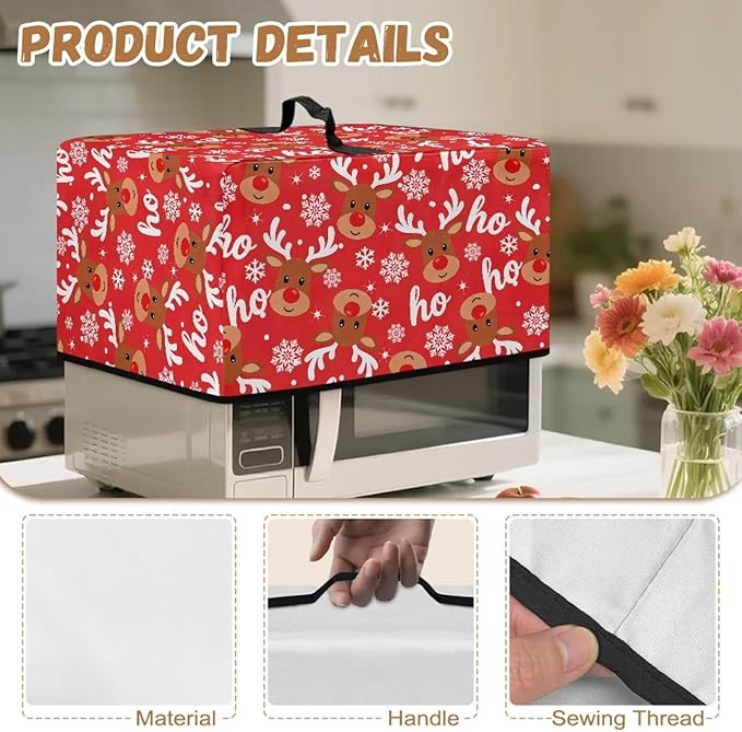 Microwave Ovens Dust Cover, Christmas Elk Heat-Resistant Waterproof Polyester Oven Protection Case for Microwave Oven Smart Oven Toaster Stainless Steel Oven