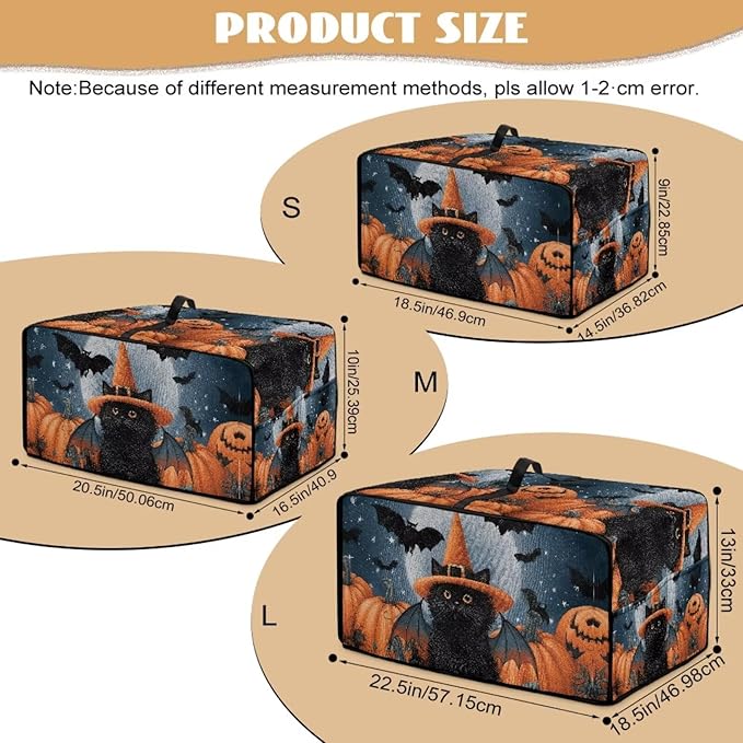 Bat Cat Pumpkin Moon Print Toaster Oven Cover Dust-Proof Microwave Oven Grill Cover Protector with Top Handle Reusable Reusable Kitchen Accessories for Halloween Decor, L