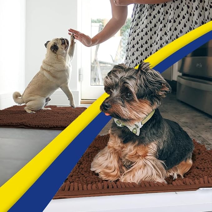 Muddy Mat® AS-SEEN-ON-TV Highly Absorbent Microfiber Door Mat and Pet Rug, Non Slip Thick Washable Area and Bath Mat Soft Chenille for Kitchen Bathroom Bedroom Indoor and Outdoor - Brown XXL 60"X48"