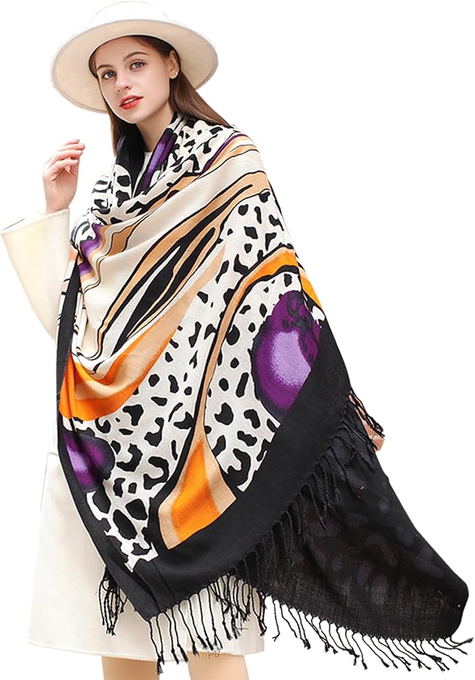 DANA XU 100% Merino Wool Pashmina Shawl for Women 96"x43", Oversized Cashmere Wrap with Tassels, Floral Travel Blanket Cape