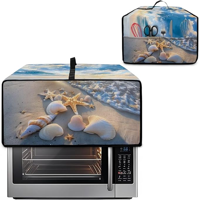 Air Fryer Toaster Oven Cover, Dust-Proof Small Kitchen Appliance Cover with Pockets, Kitchen Baking Accessories, L, 18.5 x 22.5 x 13 Inches, Beach Sea Shell Whelk Print