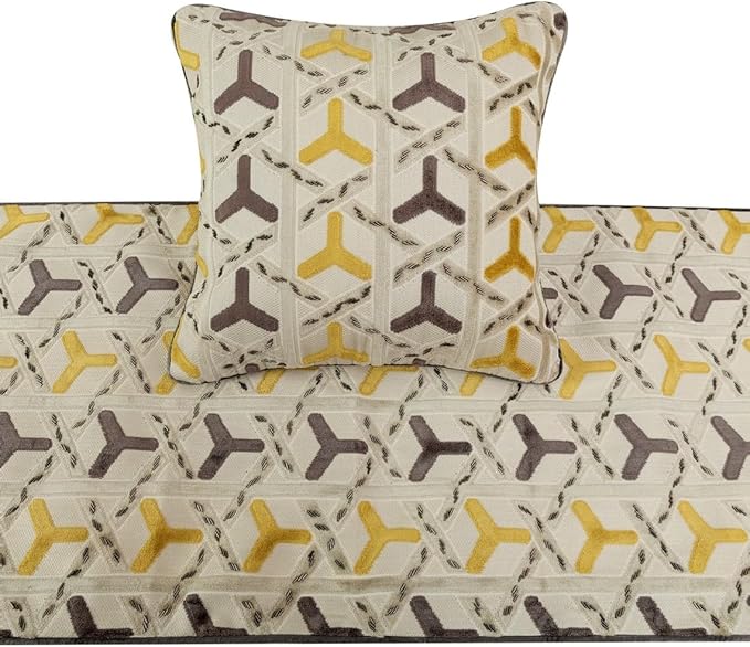 The HomeCentric King/Queen/Twin Grey & Yellow Designer Twin 53"x18" Bed Runner with Pillow Cover, Beaded Bed Scarf on Velvet Fabric - Tripod