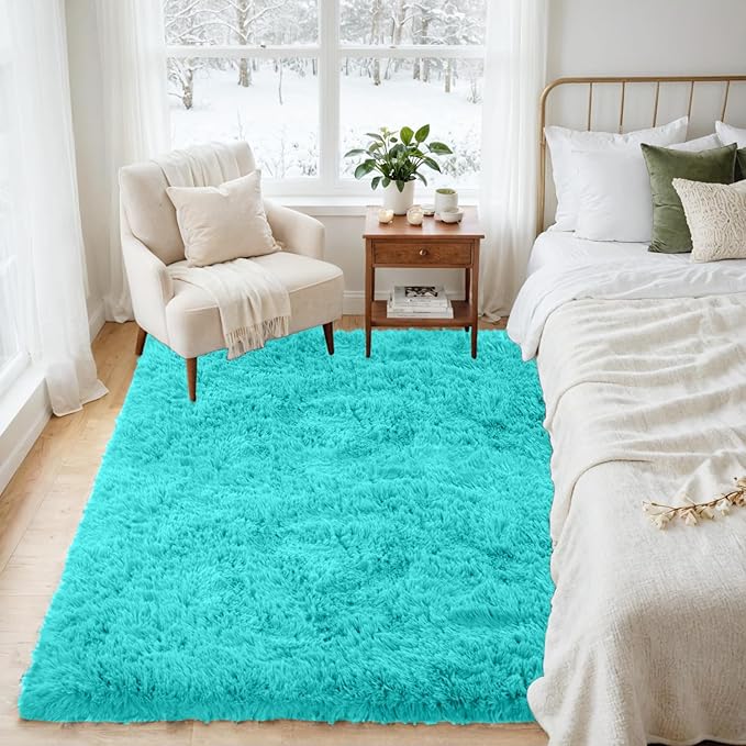 4x6 Area Rugs for Living Room Rug: Soft Fluffy Shag Teal Blue Rugs for Bedroom, Non-Slip Large Fuzzy Plush Rug Indoor Floor Carpet for Nursery Kids Boys Girls Room, Dorms, Playroom, Modern Home Decor