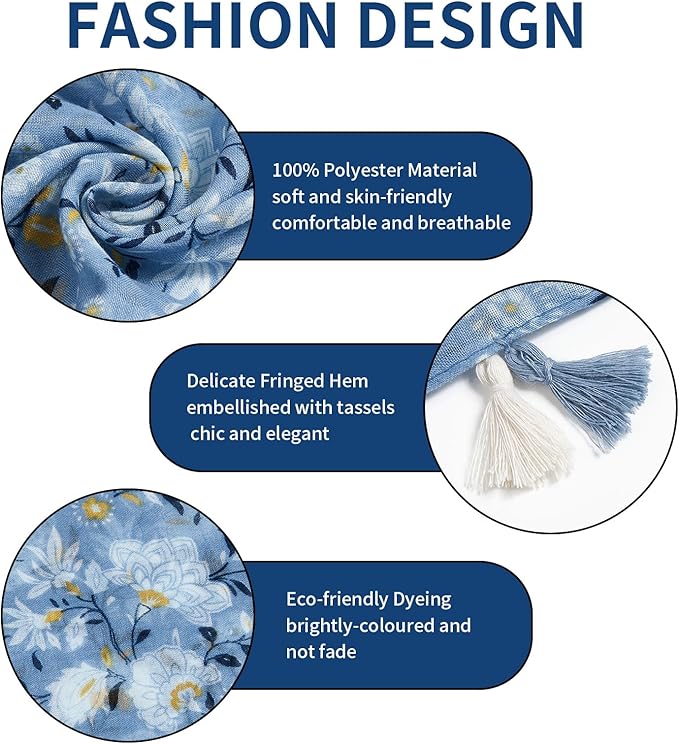 Scarf for Women Lightweight Soft Floral Leopard Printed Scarves Fall Winter Fashion Shawl Wrap with Fringe