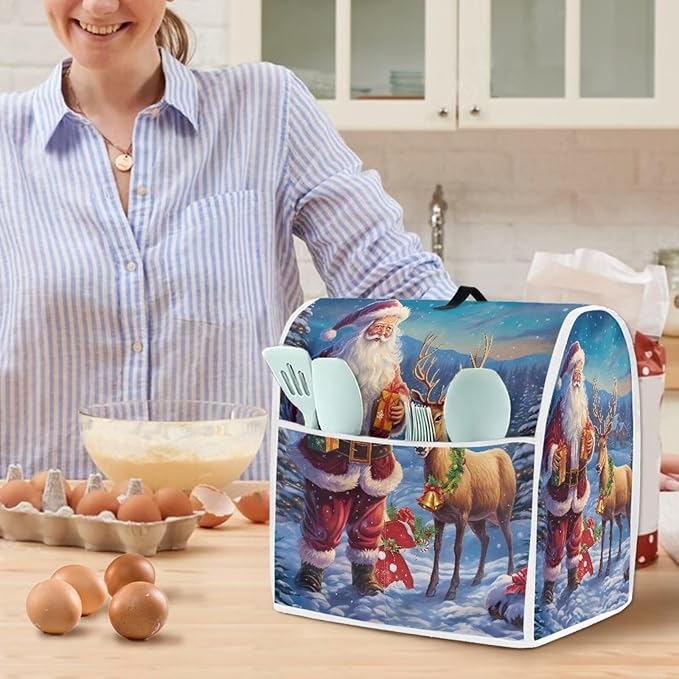 Christmas Stand Mixer Cover for Kitchen Aid 4.5-5 Qt Mixer, Santa Claus Elk Small Appliance Dust Covers Universal for Air Fryers, Coffee Makers, Christmas Kitchen Decor