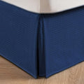 MIYE Pleated Waffle Weave Bed Skirt, Tailored Dust Ruffle 14 Inch Drop Easy Fit, Machine Washable (Navy Blue, Queen - 14" Drop)