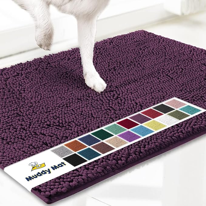 Muddy Mat® Original Dog Door Mat for Muddy Paws, Super Absorbent Microfiber, Non-Slip Washable Pet Rug, Quick Dry Chenille Entryway Carpet, Machine Washable Indoor Outdoor mat, Dark Purple 24"x35"