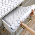 Shelf and Drawer Liner for Kitchen Cabinets Non-Adhesive, Strong Grip Non-Slip Thickened Cabinet Liners for Shelves, Waterproof Mats for Dresser Cupboard, White/Gray, 12 in x 10 Feet