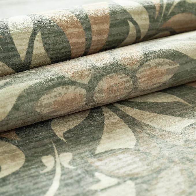 jinchan Vintage Floral Runner Rug 2x5 - Machine Washable Distressed Design Non-Slip Low-Pile Soft Thin Christmas Carpet for Hallway Kitchen Farmhouse Bedroom Entryway Laundry Room (2x5ft, Dark Green)