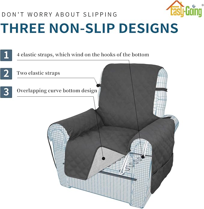 Easy-Going Sofa Slipcover Waterproof Oversized Recliner Chair Cover Non-Slip Fabric Couch Cover for Living Room Washable Furniture Protector for Pets Kids Dog Cat (Oversized Recliner, Dark Gray)