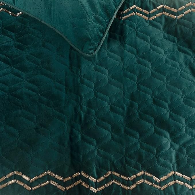 The HomeCentric King Queen Twin Teal Blue Handmade King 90"x18" Bed Runner with Pillow Cover, Quilted & Crystals Bed Scarf on Velvet Fabric - Teal Diamond Symphony