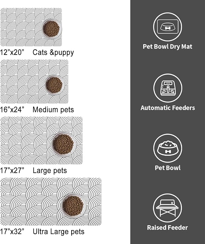 Dog Food Mat for Floors, Absorbent and Quick-Drying Pet Cat Food Mat,Anti-Fouling and Easy-to-Clean Pet Feeding Mat,Dog Bowl Mats for Messy Drinking Water Bowls.17 x27inch Boho Style