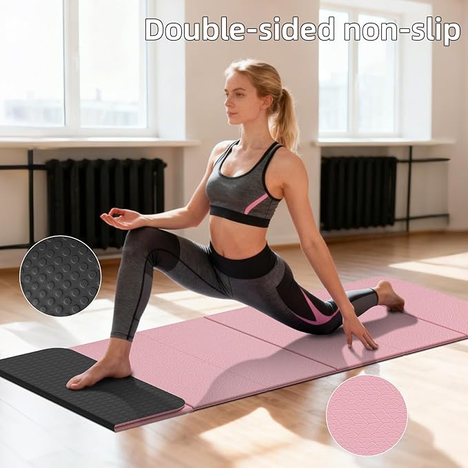 Foldable Yoga Mat Thick 10mm-WUWAN Extra Large Exercise mat, TPE Material, Non-Slip Fitness Folding Mats Easy to Carry For Home Workout Travel Pilates