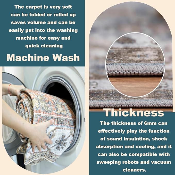 Beige Blue Area Rug 2'x3' Washable Rug Door Mat Vintage Distressed Doormat Indoor Entrance Traditional Thin Floral Print Non Slip Carpet for Kitchen Bathroom Bedroom Living Room