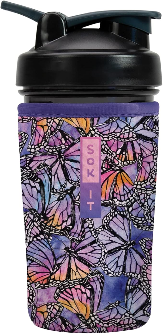 Sok It BotlSok Protein Blender Shaker Bottle Sleeve Insulated Neoprene Cover (Butterfly Galaxy, Fits 24oz Blender)