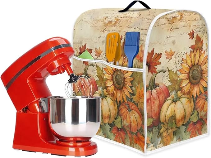 Pumpkin Mixer Cover for Kitchen Aid 6-8 Qt Mixer, Maple Leaf Small Appliance Dust Covers Universal for Air Fryers, Coffee Makers, Kitchen Decor Gift for Friends