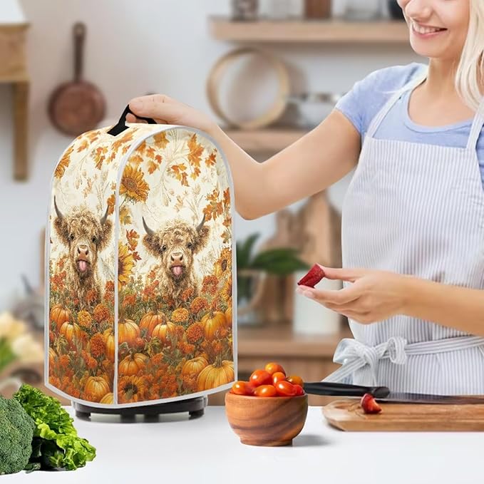 Highland Cow Blender Cover Dust Cover for Kitchen Cute Food Processor Dust Covers with Handle Easy to Install Protection Covers for Stand Mixer Juice Machine Fall Decoraion for Home