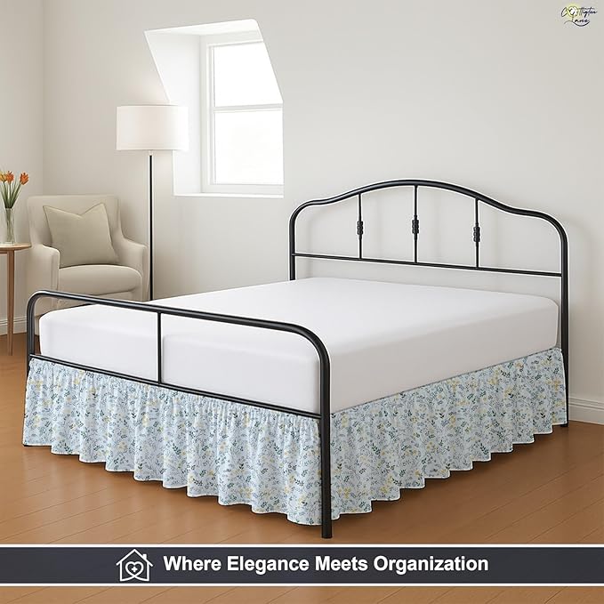 Cottington Lane Ruffled Bed Skirt Twin Size with Split Corner, Brushed Microfiber Hotel Quality Dust Ruffle, 12 Inch Drop Gathered Bedskirt, Soft, Stylish, Shrink & Fade Resistant, Garden Bloom